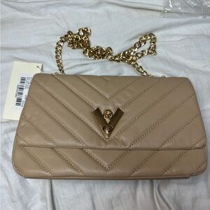 Valentino Orlandi Tan Quilted Handbag With Gold Chain Strap NWT